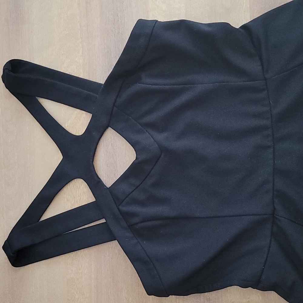 GUESS Black Strappy Peplum Top – Size L – Bodycon Night Out Y2K Chic - Picture 3 of 10